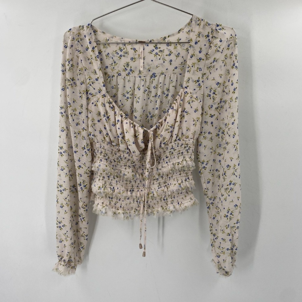 Free People Long Sleeve Smocked Floral Blouse Size XS